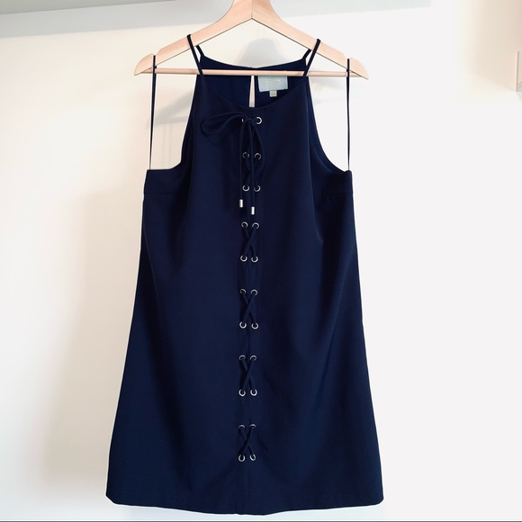 Skies are Blue Navy Grommet Lace Up Front Dress Size Large - Picture 1 of 9